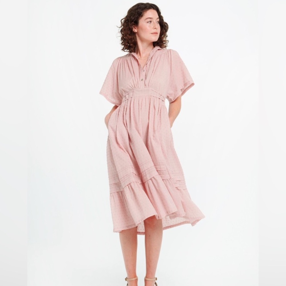 Matta | Theresa Swiss Dot Dress Woodrose Dusty Pink Cotton‎ Large Midi